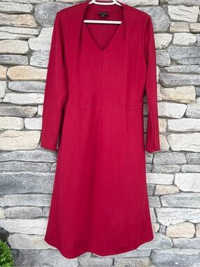 J. Jill Wearever Double Face Jersey Fit and Flare Dress Red Medium Midi